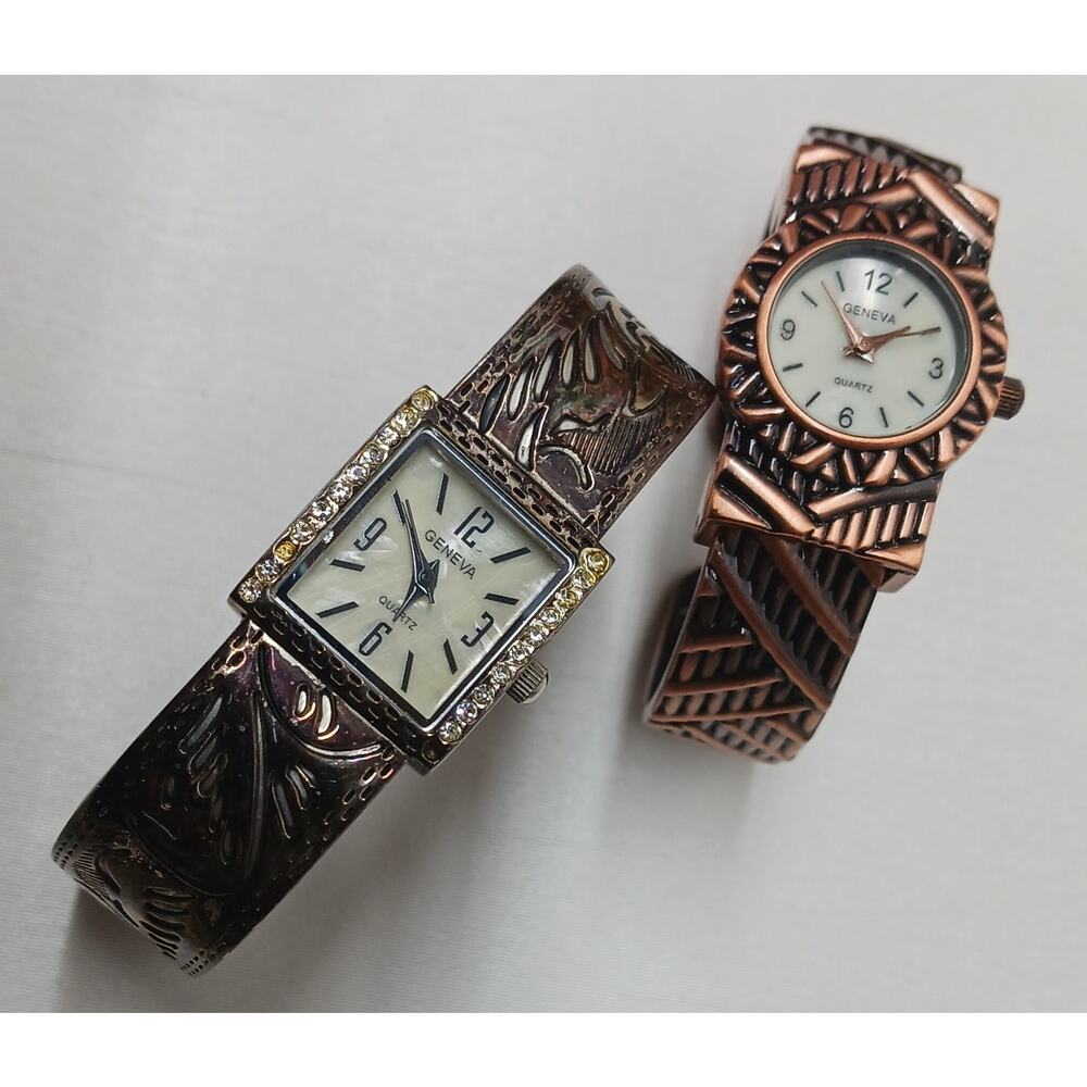 VTG Geneva Analog Hinged Bangle Cuff Wrist Watches l Qty: 2